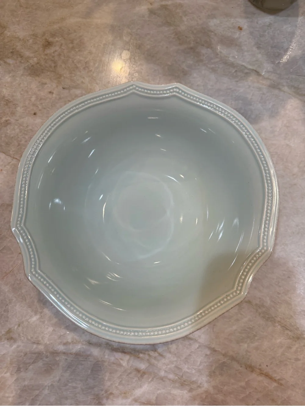 Lenox Ice Blue Oval Serving Bowl with Subtle Speckled Rim